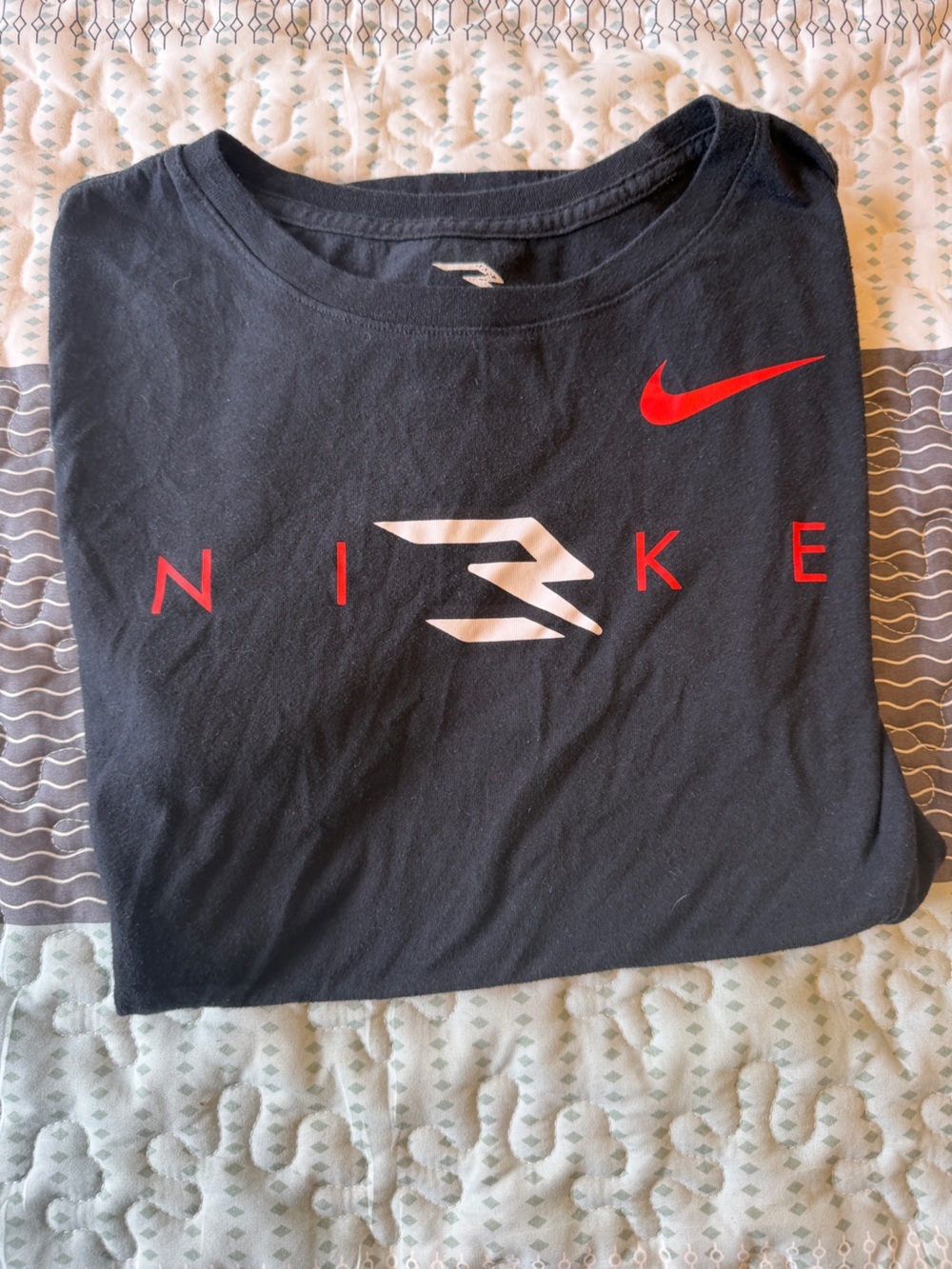 Nike Black Tee with Red Swoosh and White Logo